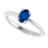 10K Gold Oval Lab-Grown Blue Sapphire Double-Prong Ring - White Gold - view 5