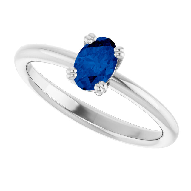 10K Gold Oval Lab-Grown Blue Sapphire Double-Prong Ring - White Gold - view 5