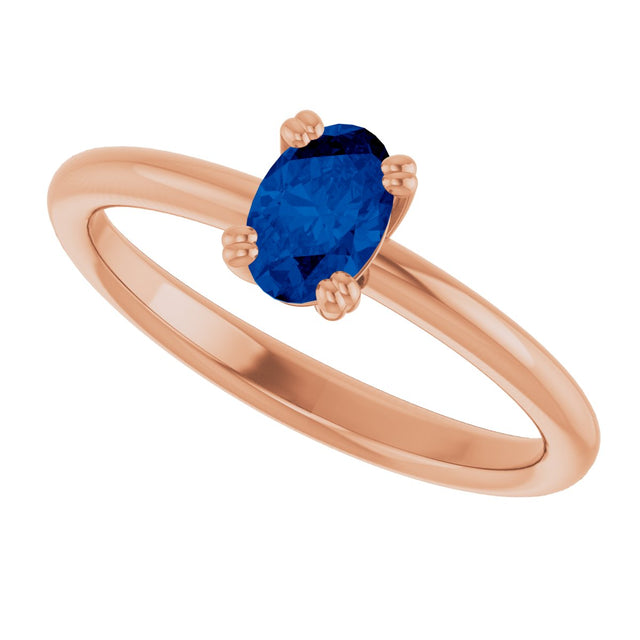 14K Gold Oval Lab-Grown Blue Sapphire Double-Prong Ring - Rose Gold - view 5