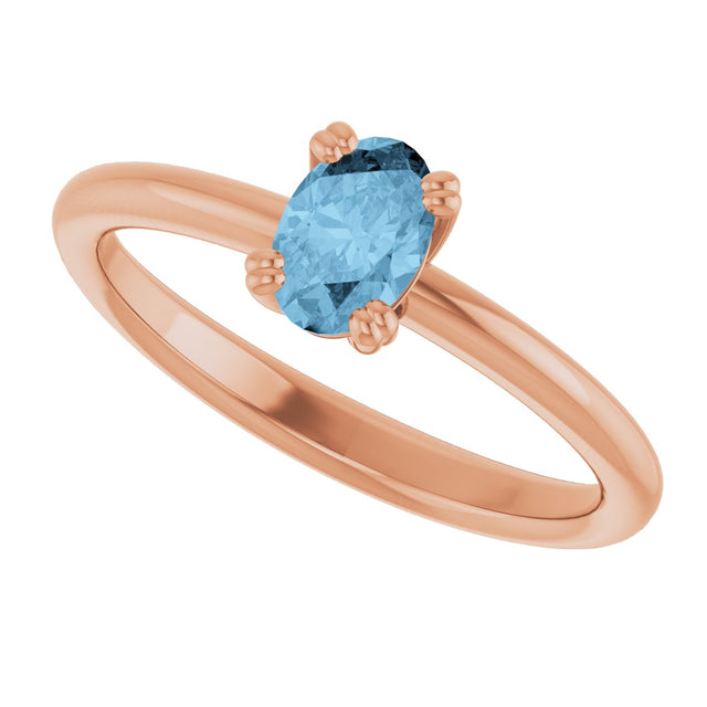 14K Gold Oval Natural Sky Blue Topaz Double-Prong Ring - Rose Gold - view 5
