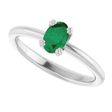 10K Gold Oval Lab-Grown Emerald Double-Prong Ring - White Gold - view 5