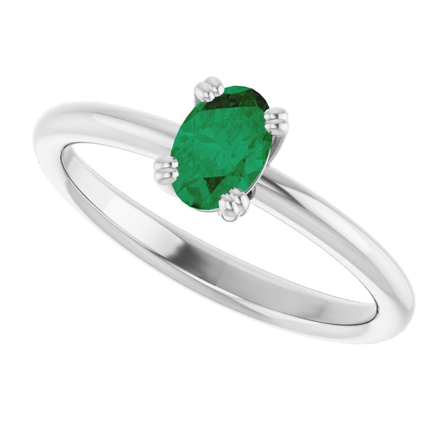 10K Gold Oval Lab-Grown Emerald Double-Prong Ring - White Gold - view 5