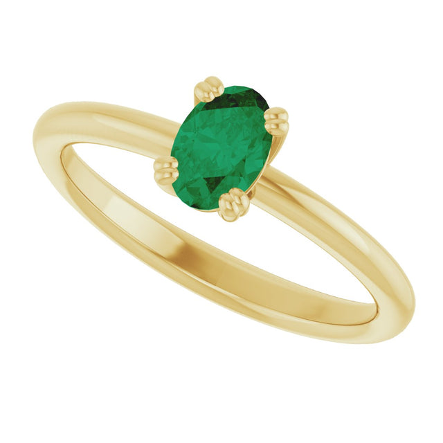 10K Gold Oval Lab-Grown Emerald Double-Prong Ring - Yellow Gold - view 5