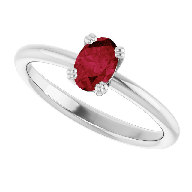 10K Gold Oval Lab-Grown Ruby Double-Prong Ring - White Gold - view 5