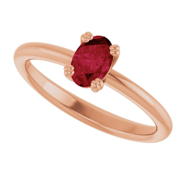 14K Gold Oval Lab-Grown Ruby Double-Prong Ring - Rose Gold - view 5
