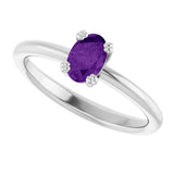 10K Gold Oval Natural Amethyst Double-Prong Ring - White Gold - view 5