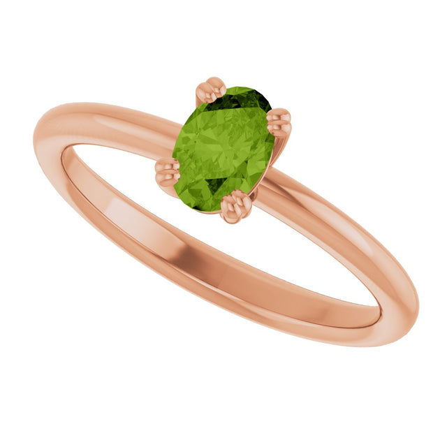 14K Gold Emerald Natural Peridot Double-Prong Ring - Rose Gold - view 5