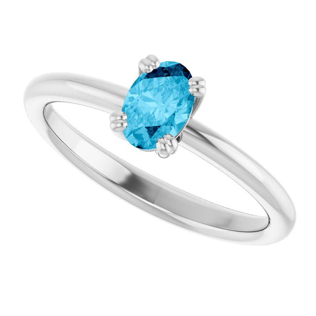 10K Gold Oval Natural Aquamarine Double-Prong Ring - White Gold - view 5