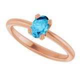 14K Gold Oval Natural Aquamarine Double-Prong Ring - Rose Gold - view 5