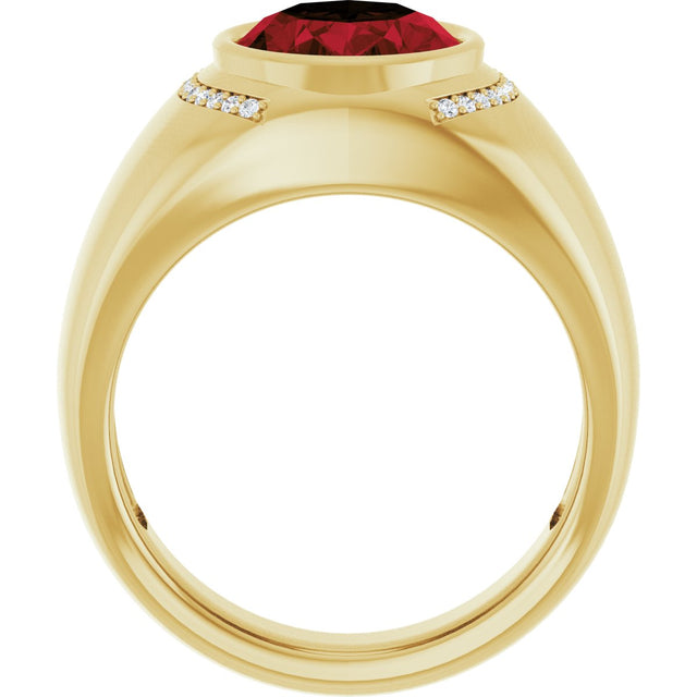 14K Gold Oval Natural Mozambique Garnet & Natural Diamond Accented Bezel-Set Ring – 12x10mm - Yellow Gold - view 2