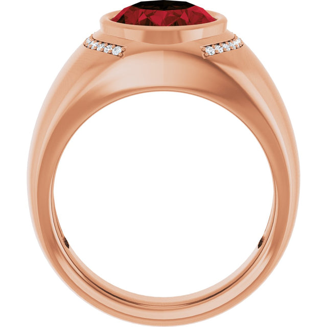 14K Gold Oval Natural Mozambique Garnet & Natural Diamond Accented Bezel-Set Ring – 12x10mm - Rose Gold - view 2