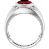 14K Gold Oval Natural Mozambique Garnet & Natural Diamond Accented Bezel-Set Ring – 12x10mm - White Gold - view 2