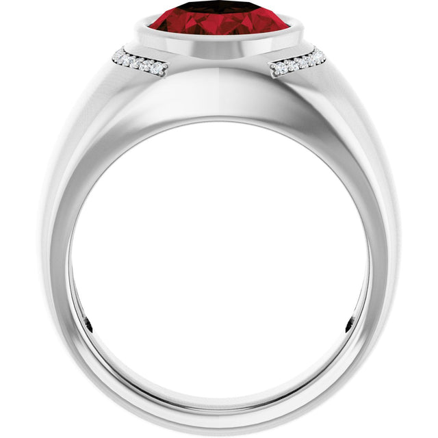 14K Gold Oval Natural Mozambique Garnet & Natural Diamond Accented Bezel-Set Ring – 12x10mm - White Gold - view 2