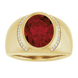 14K Gold Oval Natural Mozambique Garnet & Natural Diamond Accented Bezel-Set Ring – 12x10mm - Yellow Gold - view 3