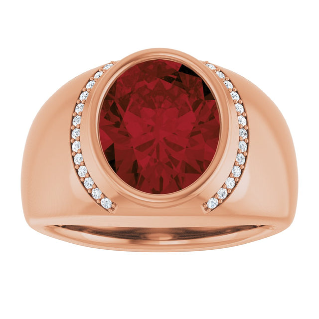14K Gold Oval Natural Mozambique Garnet & Natural Diamond Accented Bezel-Set Ring – 12x10mm - Rose Gold - view 3