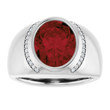 14K Gold Oval Natural Mozambique Garnet & Natural Diamond Accented Bezel-Set Ring – 12x10mm - White Gold - view 3