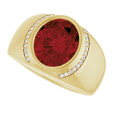 14K Gold Oval Natural Mozambique Garnet & Natural Diamond Accented Bezel-Set Ring – 12x10mm - Yellow Gold - view 5