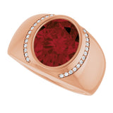 14K Gold Oval Natural Mozambique Garnet & Natural Diamond Accented Bezel-Set Ring – 12x10mm - Rose Gold - view 5