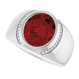 14K Gold Oval Natural Mozambique Garnet & Natural Diamond Accented Bezel-Set Ring – 12x10mm - White Gold - view 5