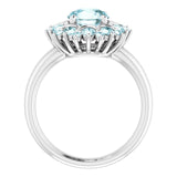 14K Gold Round Natural Sky Blue Topaz & Natural Diamond Halo-Style Ring - view 2