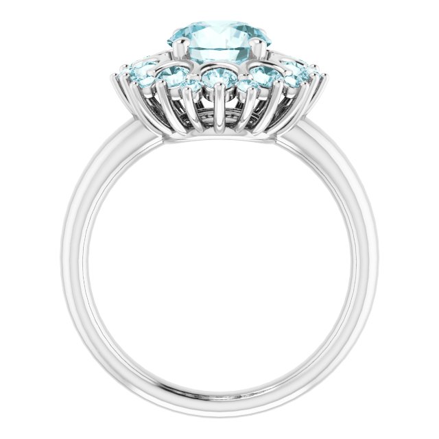 14K Gold Round Natural Sky Blue Topaz & Natural Diamond Halo-Style Ring - view 2