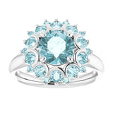 14K Gold Round Natural Sky Blue Topaz & Natural Diamond Halo-Style Ring - view 3