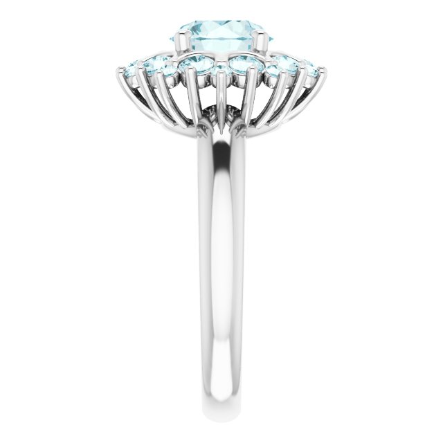 14K Gold Round Natural Sky Blue Topaz & Natural Diamond Halo-Style Ring - view 4