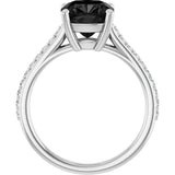 14K Gold Cushion Natural Black Onyx & Natural Diamond Accented Cathedral-Style Ring - White Gold - view 2
