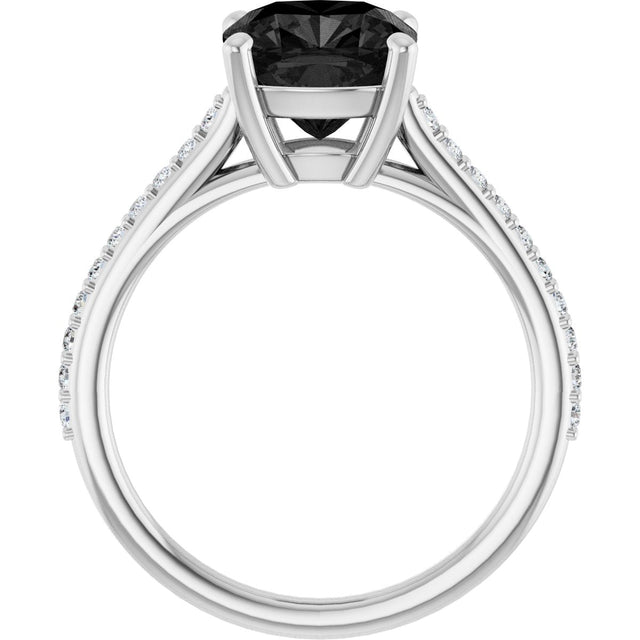 14K Gold Cushion Natural Black Onyx & Natural Diamond Accented Cathedral-Style Ring - White Gold - view 2