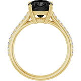 14K Gold Cushion Natural Black Onyx & Natural Diamond Accented Cathedral-Style Ring - Yellow Gold - view 2