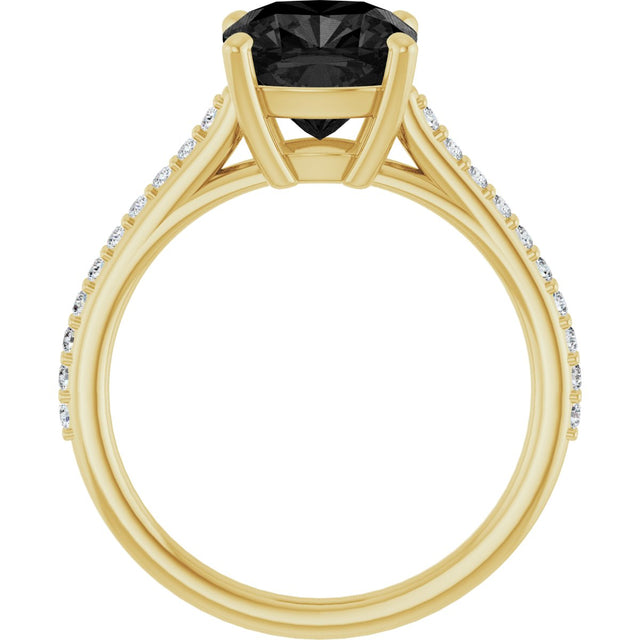 14K Gold Cushion Natural Black Onyx & Natural Diamond Accented Cathedral-Style Ring - Yellow Gold - view 2
