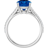 14K Gold Cushion Lab-Grown Blue Sapphire & Natural Diamond Accented Cathedral-Style Ring - view 2