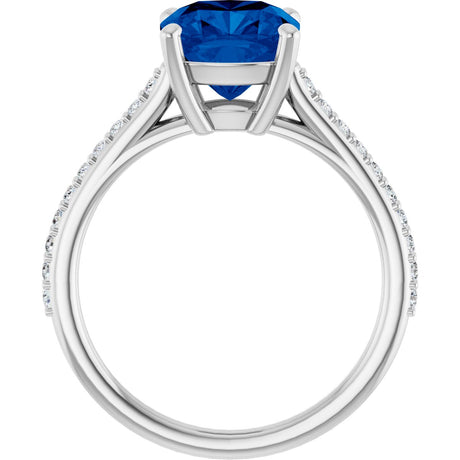 14K Gold Cushion Lab-Grown Blue Sapphire & Natural Diamond Accented Cathedral-Style Ring - view 2