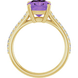 14K Gold Cushion Natural Amethyst & Natural Diamond Accented Cathedral-Style Ring - Yellow Gold - view 2