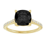 14K Gold Cushion Natural Black Onyx & Natural Diamond Accented Cathedral-Style Ring - Yellow Gold - view 3