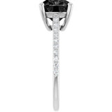 14K Gold Cushion Natural Black Onyx & Natural Diamond Accented Cathedral-Style Ring - White Gold - view 4