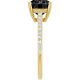 14K Gold Cushion Natural Black Onyx & Natural Diamond Accented Cathedral-Style Ring - Yellow Gold - view 4