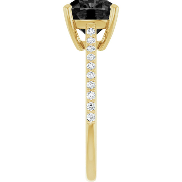 14K Gold Cushion Natural Black Onyx & Natural Diamond Accented Cathedral-Style Ring - Yellow Gold - view 4