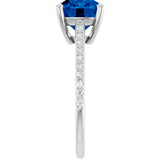 14K Gold Cushion Lab-Grown Blue Sapphire & Natural Diamond Accented Cathedral-Style Ring - view 4