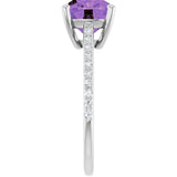 14K Gold Cushion Natural Amethyst & Natural Diamond Accented Cathedral-Style Ring - White Gold - view 4