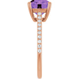 14K Gold Cushion Natural Amethyst & Natural Diamond Accented Cathedral-Style Ring - Rose Gold - view 4