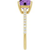 14K Gold Cushion Natural Amethyst & Natural Diamond Accented Cathedral-Style Ring - Yellow Gold - view 4