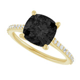 14K Gold Cushion Natural Black Onyx & Natural Diamond Accented Cathedral-Style Ring - Yellow Gold - view 5