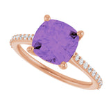 14K Gold Cushion Natural Amethyst & Natural Diamond Accented Cathedral-Style Ring - Rose Gold - view 5
