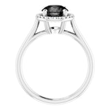 14K Gold Round Natural Black Onyx & Natural Diamond Halo-Style Ring - White Gold - view 2