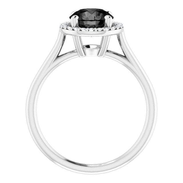 14K Gold Round Natural Black Onyx & Natural Diamond Halo-Style Ring - White Gold - view 2