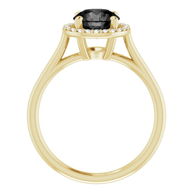 14K Gold Round Natural Black Onyx & Natural Diamond Halo-Style Ring - Yellow Gold - view 2