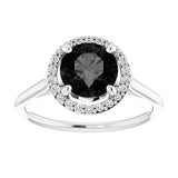 14K Gold Round Natural Black Onyx & Natural Diamond Halo-Style Ring - White Gold - view 3