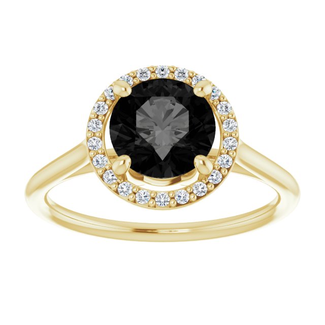 14K Gold Round Natural Black Onyx & Natural Diamond Halo-Style Ring - Yellow Gold - view 3