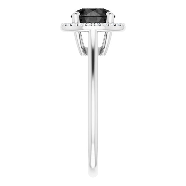 14K Gold Round Natural Black Onyx & Natural Diamond Halo-Style Ring - White Gold - view 4